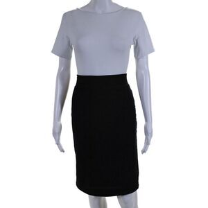 Miss Meme Womens Pull On Knee Length Pencil Skirt Black Cotton Size  Medium